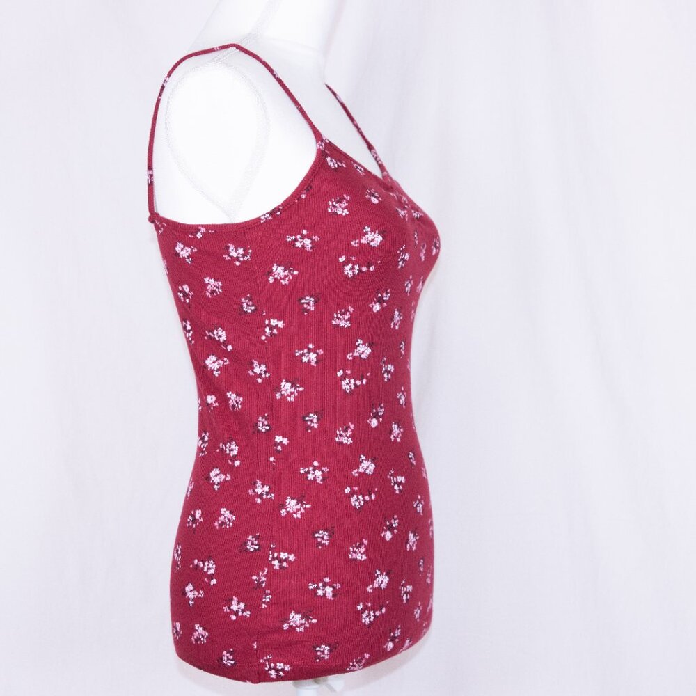 No Boundaries Red Ribbed Floral Print Spaghetti Strap T, Size M (7-9)